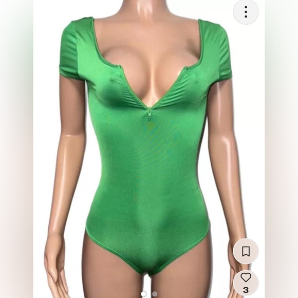SEXY Green LEOTARD BODYSUIT CLEAVAGE TOP FLASH DANCE Leotard BODY SUIT TOP NEW - Picture 1 of 3
